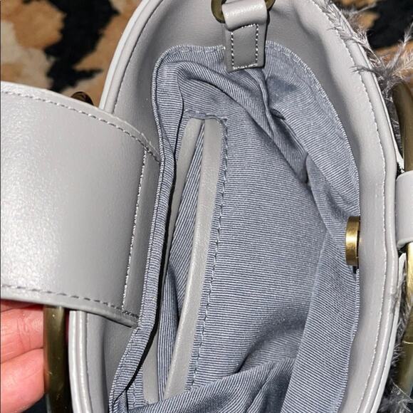 Slate gray mini bucket crossbody with feathers NWT - Picture 5 of 10
